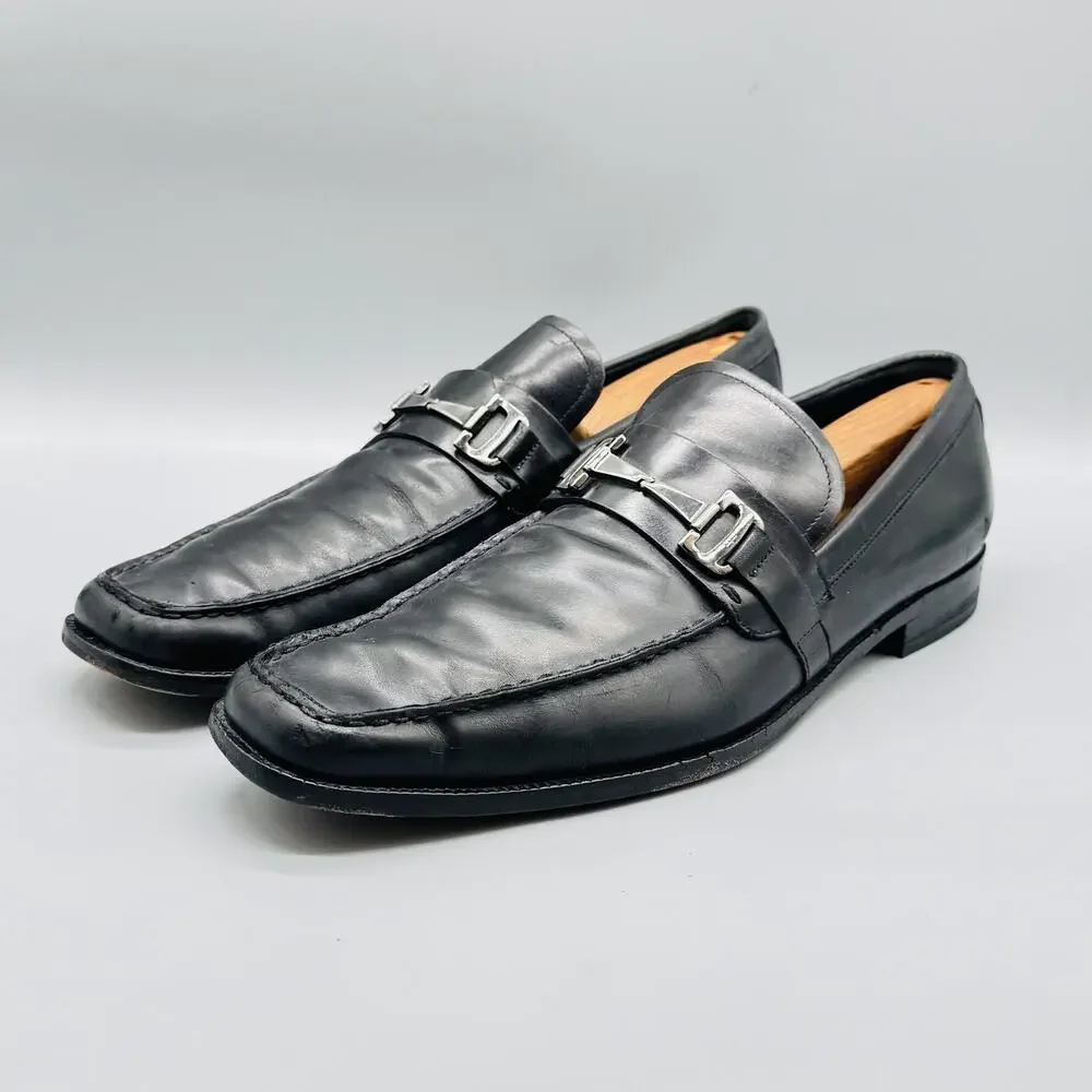 Salvatore Ferragamo Shoes Men 11.5 Black Leather Studio Bit Loafer Moc Toe Dress
